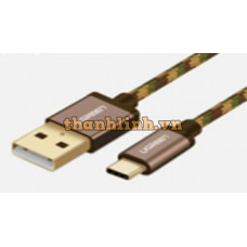 Cáp bện sạc và truyền dữ liệu USB 2.0 ra Type-C model US250 Brown 0,5M Ugreen 40428