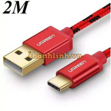 Cáp bện sạc và truyền dữ liệu USB 2.0 ra Type-C model US250 đỏ 2M Ugreen 40486