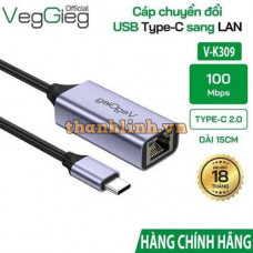 Cáp Chuyển Type-C 3.0 sang LAN 1000Mbps VegGieg  V-K308 – Kết Nối Internet Ổn Định Cho Laptop, MacBook, Tablet