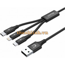 Cáp USB -> Type-C + Micro USB + Lightning 2.4A UNITEK C4049BK