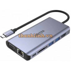Bộ Chuyển Đổi 7 Cổng Type-C -> HDMI + VGA + USB3.0 + LAN + PD 100W UNITEK D1019B