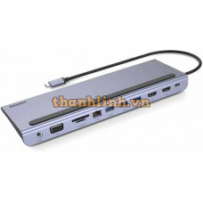 UHUB Chia 7 Trong 1 Type-C -> USB-A + CardReader + 3.5mm + HDMI + VGA + LAN + PD 100W UNITEK D1022B