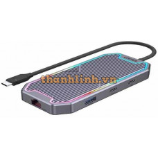 Hub Chia 5 Trong 1 Type-C -> HDMI + 3.5mm + USB 3.0 + LAN + PD 100W RGB UNITEK D1029A