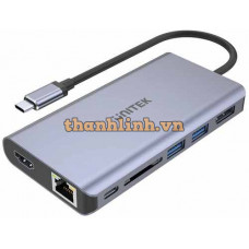 UHUB Chia 6 Trong 1 Type-C -> HDMI + DP + USB-A + Gigabit Ethernet + Card Reader + PD 100W UNITEK D1056A