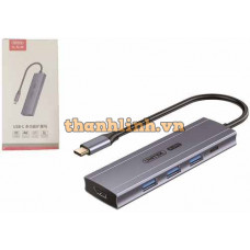 Hub Chia 3 Trong 1 Type-C -> USB3.0 + HDMI + PD100W UNITEK D105B