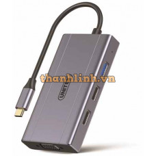 Hub Chia 5 Trong 1 Type-C -> USB + HDMI + VGA + LAN + PD 100W UNITEK D105C