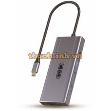 Hub Chia 7 Trong 1 Type-C -> USB3.0 + HDMI + VGA + LAN + 3.5mm + CardReader + PD 100W UNITEK D105D