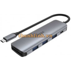 Cáp chuyển đổi Type-C ra 4 USB 3.0 + TF/SD + PD 100W Unitek H1107C