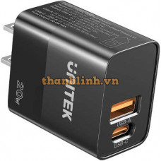 Dock Sạc 20W Cổng Kép USB+TypeC UNITEK P1124ABK01-EU