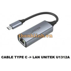 Cáp chuyển USB Type-C ra LAN - USB-C to Gigabit Ethernet 5Gbps Aluminium Adapter Unitek U1312A