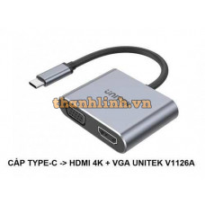 Bộ chuyển đổi USB-C sang HDMI + VGA 4K 60HZ Unitek V1126A