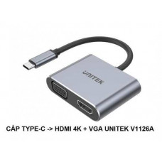 Bộ chuyển đổi USB-C sang HDMI + VGA 4K 60HZ Unitek V1126A