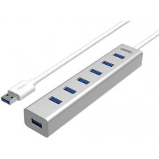 Bộ chia 7 cổng USB 3.0 chính hãng vỏ nhôm hổ trợ nguồn cao cấp Unitek Y-3090
