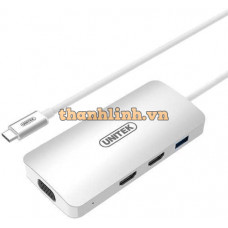 Dây Cáp USB Type-C (3.1) ra 1 USB Type A + 2 cổng HDMI + 1 cổng VGA Unitek Y-9116