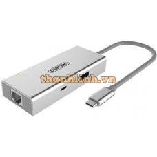 Dây Cáp USB Type-C (3.1) ra 1 USB Type A + 1 USB Type-C + 1 cổng HDMI + 1 cổng Lan Gigabyte Unitek Y-9117