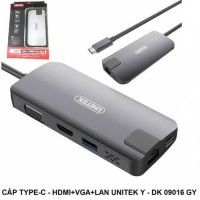 Bộ chia/ Hub Type-C ==> HDMI +VGA+LAN Unitek Y-DK 09016 GY