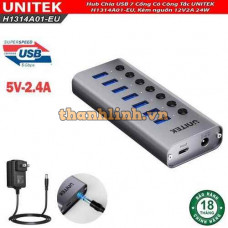 Hub Chia USB 7 Cổng Có Công Tắc UNITEK H1314A01-EU, Kèm nguồn 12V2A 24W