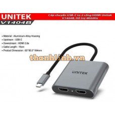 Cáp chuyển USB-C to 2 cổng HDMI Unitek V1404B, Hỗ trợ 4K60Hz