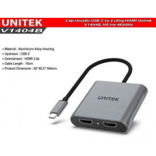 Cáp chuyển USB-C to 2 cổng HDMI Unitek V1404B, Hỗ trợ 4K60Hz
