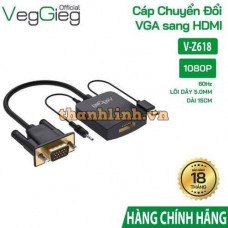 Bộ chuyển đổi VGA sang HDMI VegGieg V-Z618, hỗ trợ FullHD 1080P@60hz, có audio và trợ nguồn 5v