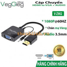 Cáp chuyển HDMI sang VGA VegGieg V-Z902 (có Audio), hỗ trợ FullHD 1080P@60Hz