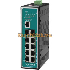 Bộ chuyển mạch 8 x Gigabit RJ45+ 2 x GbE SFP Industrial Switch,Volktek IEN-8528-PN